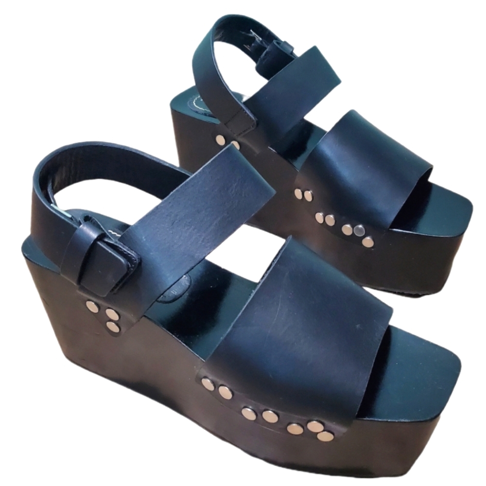 NEW PROENZA SCHOULER Black Calf Leather Studded Clogs Flatform Sandals sz 41